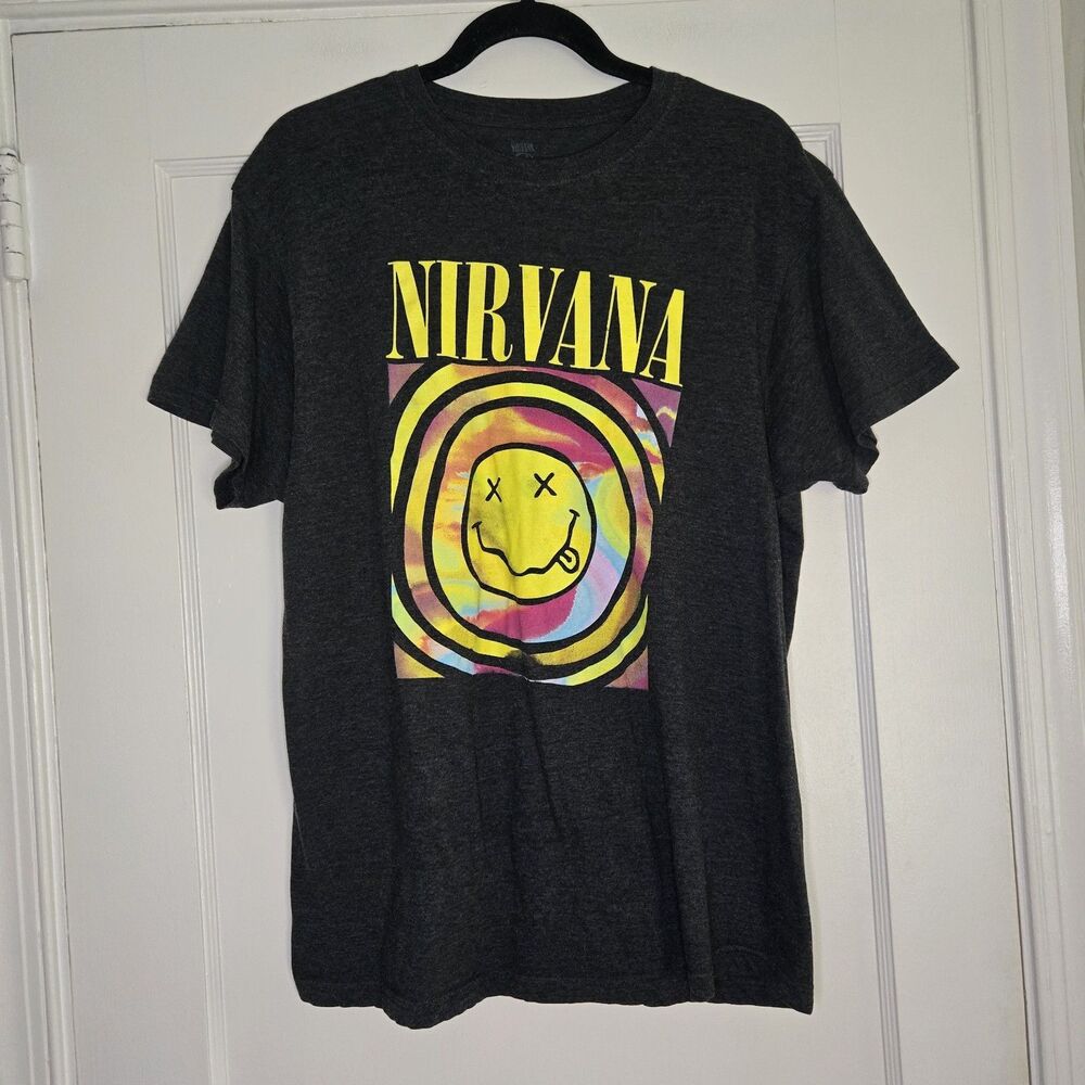 Nirvana Happy Face Graphic T Shirt Mens XL Grunge Band Tee Black